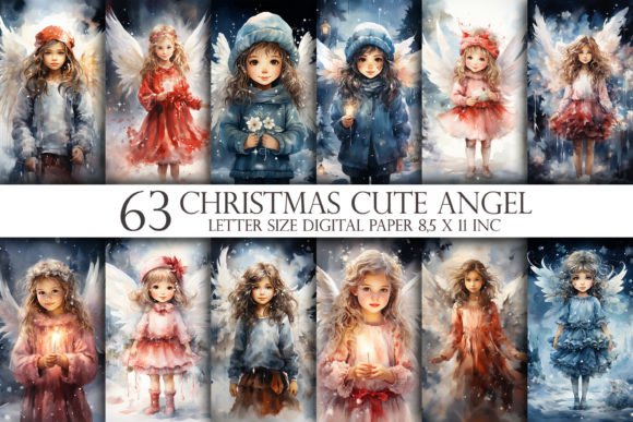 Christmas Cute Angel 63 Digital Paper: Backgrounds
