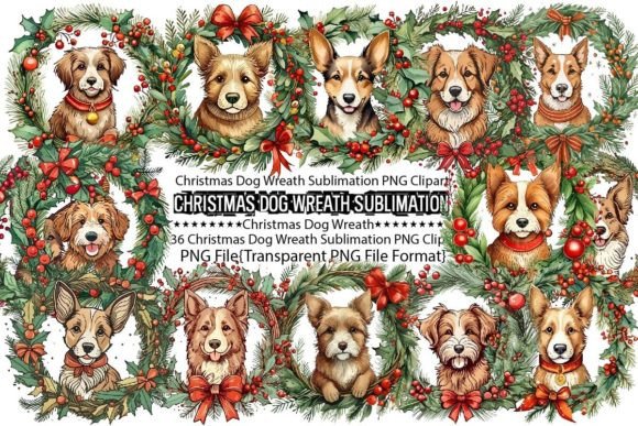 Christmas Dog Wreath Bundle for Print Templates