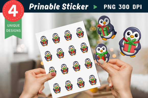 Christmas Penguin Sticker, Holiday PNG for Crafts