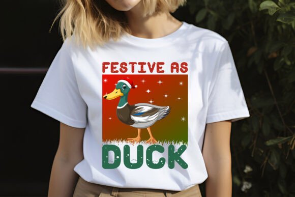 Christmas T-shirt Design Festive As Duck for T-Shirt Designs