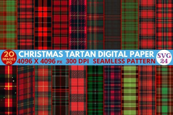 Christmas Tartan Digital Paper: Patterns for Branding