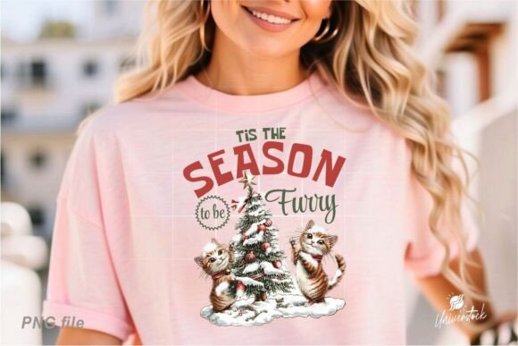 Cute Cat on Christmas Tree PNG for T-Shirt Designs