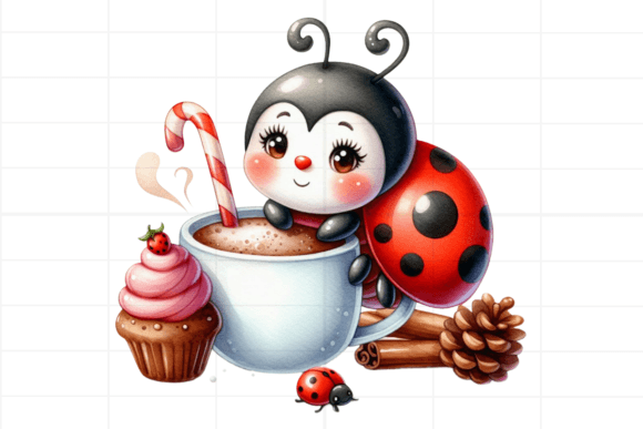 Cute Watercolor Ladybug with Hot Cocoa Illustrations