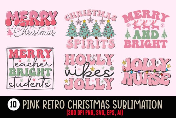 Pink Retro Christmas Bundle for T-Shirt Designs