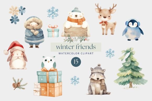 Reviewing Winter Friends Watercolor Clipart for Stitching