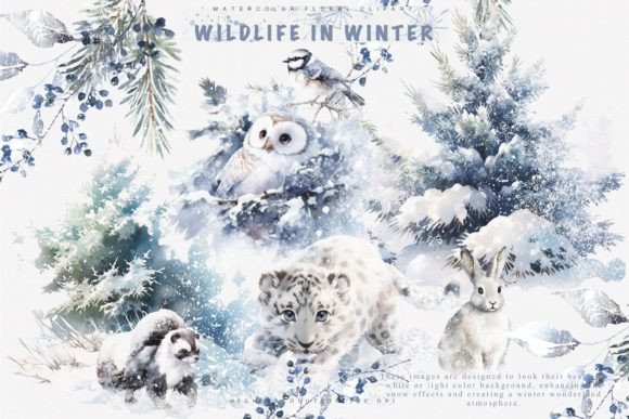 Watercolor Winter Animal Clipart Set: Editorial Illustrations