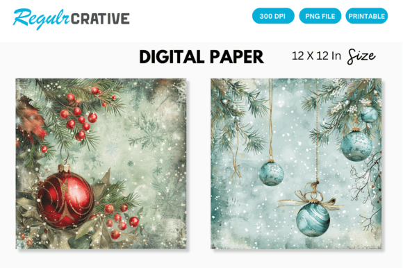 Winter Christmas Ball Digital Paper Pack: Premium Backgrounds